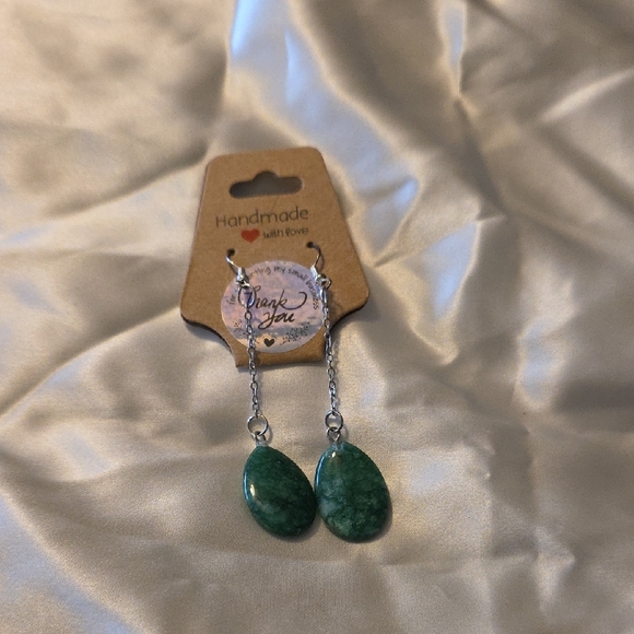 Jewelry - Handmade Green Stone Dangle Earrings